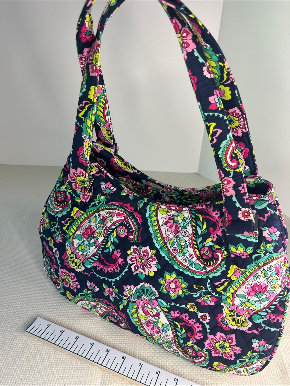 Vera Bradley Navy Multi-Color "Petal Paisley" retired large 3 section purse - Picture 9 of 17